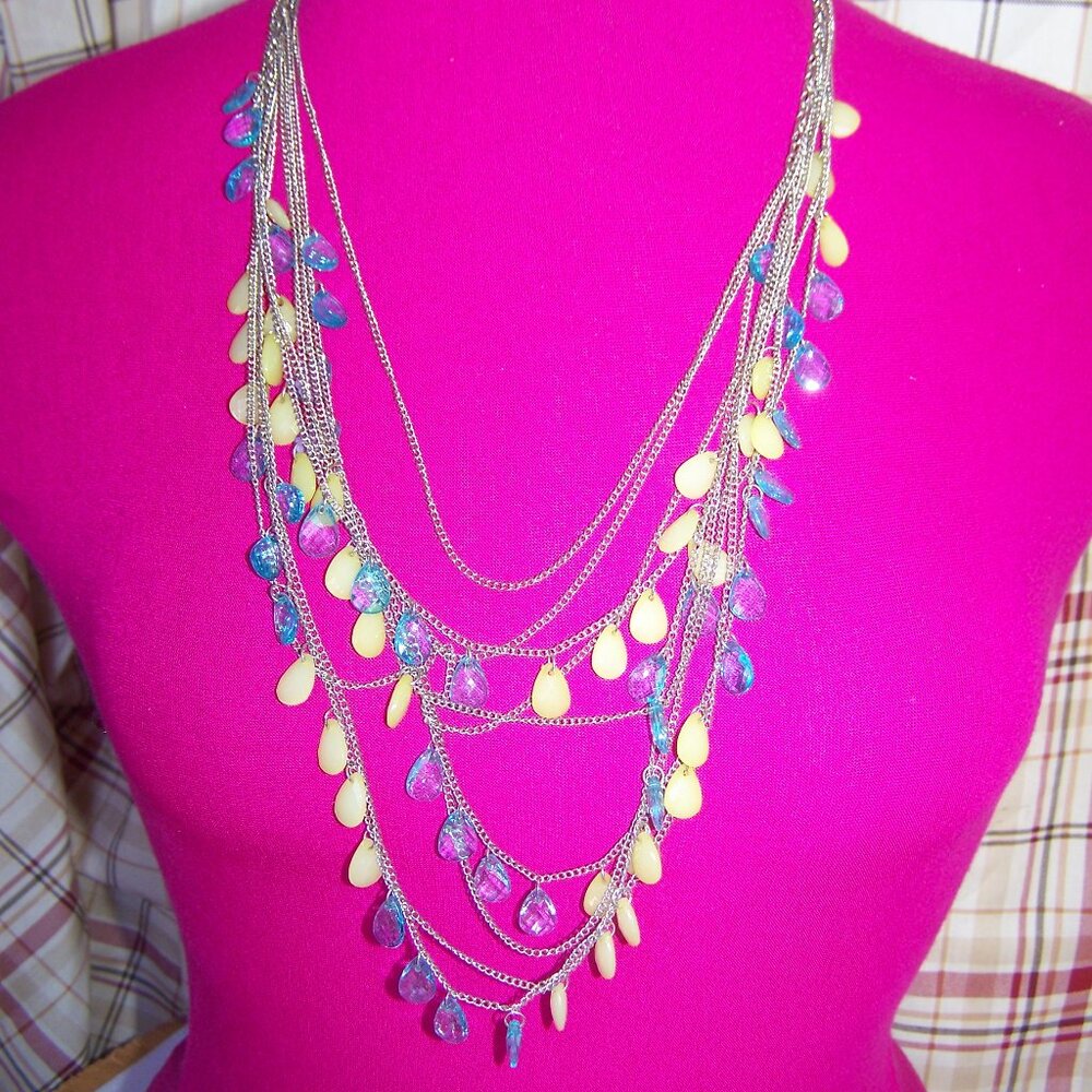 Multi-Strand Necklace with Blue and Yellow Stones